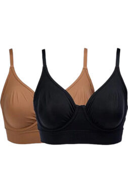 Rhonda Shear Women's 2pk Butterknit No Wire Underwire Bra Black/Sienna -